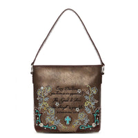 Load image into Gallery viewer, Designs by MyUtopia Shout Out:Cowgirl Trendy Embroidered Bible Verse 2 Corinthians 12:9 Country Western Totebag Purse,Brown,Handbag Purse
