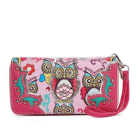 Load image into Gallery viewer, Designs by MyUtopia Shout Out:Cowgirl Trendy Multi Colorful Owl Print Western Wristlet Wallet,Pink,Clutch Wallet
