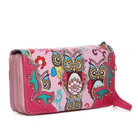Load image into Gallery viewer, Designs by MyUtopia Shout Out:Cowgirl Trendy Multi Colorful Owl Print Western Wristlet Wallet
