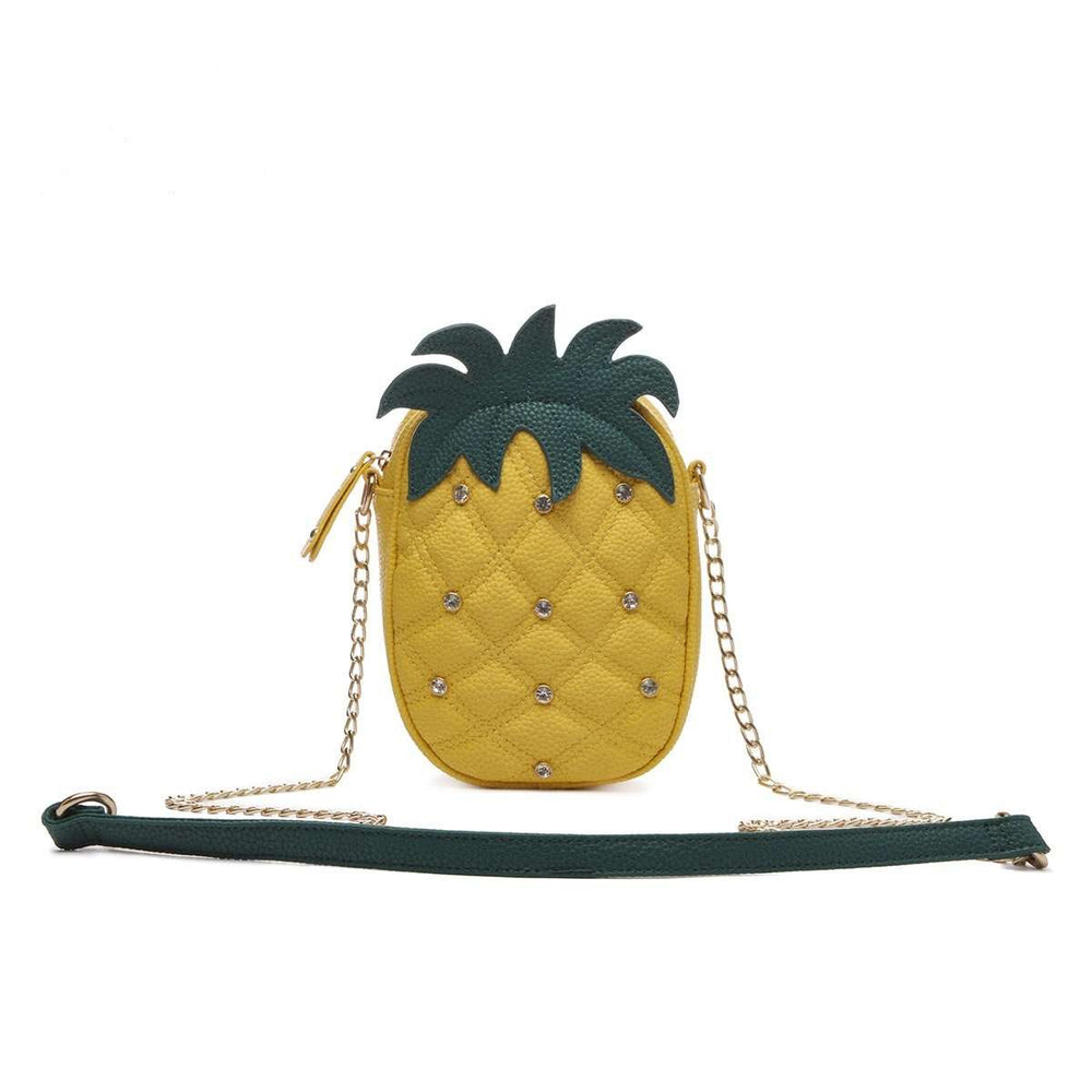 Designs by MyUtopia Shout Out:Cowgirl Trendy Pineapple Fruit Mini Crossbody Sling Bag,Yellow,Cross-Body Purse