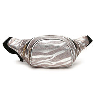 Load image into Gallery viewer, Designs by MyUtopia Shout Out:Cowgirl Trendy Sparkling Zebra Stripe Fanny Pack Waist Fashion Hip Bag Glitter Belt Bag,Silver,Belt Bag
