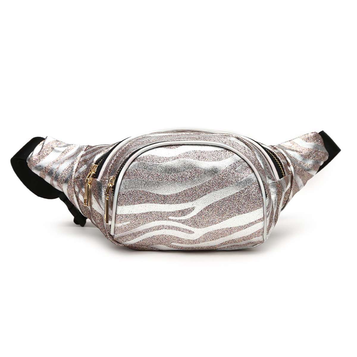Designs by MyUtopia Shout Out:Cowgirl Trendy Sparkling Zebra Stripe Fanny Pack Waist Fashion Hip Bag Glitter Belt Bag,Silver,Belt Bag