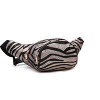 Load image into Gallery viewer, Designs by MyUtopia Shout Out:Cowgirl Trendy Sparkling Zebra Stripe Fanny Pack Waist Fashion Hip Bag Glitter Belt Bag,Black,Belt Bag
