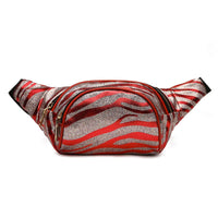 Load image into Gallery viewer, Designs by MyUtopia Shout Out:Cowgirl Trendy Sparkling Zebra Stripe Fanny Pack Waist Fashion Hip Bag Glitter Belt Bag,Red,Belt Bag
