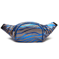 Load image into Gallery viewer, Designs by MyUtopia Shout Out:Cowgirl Trendy Sparkling Zebra Stripe Fanny Pack Waist Fashion Hip Bag Glitter Belt Bag,Blue,Belt Bag
