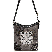 Load image into Gallery viewer, Designs by MyUtopia Shout Out:Cowgirl Trendy White Tiger Face Faux Leather Crossbody Bag,Black,Cross-Body Purse

