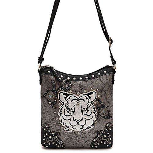 Designs by MyUtopia Shout Out:Cowgirl Trendy White Tiger Face Faux Leather Crossbody Bag,Black,Cross-Body Purse