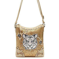 Load image into Gallery viewer, Designs by MyUtopia Shout Out:Cowgirl Trendy White Tiger Face Faux Leather Crossbody Bag,Gold,Cross-Body Purse
