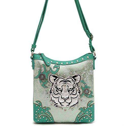 Designs by MyUtopia Shout Out:Cowgirl Trendy White Tiger Face Faux Leather Crossbody Bag,Green,Cross-Body Purse