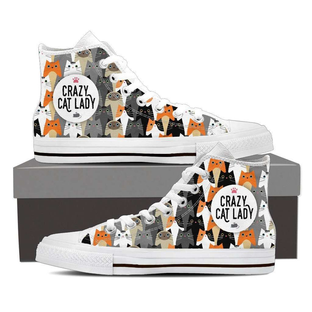 Designs by MyUtopia Shout Out:Crazy Cat Lady High/Low Top Classic Canvas Tennis Shoes,Womens - Hightop (U) / Ladies 6 (EU36) / Multicolor,High Top Sneakers