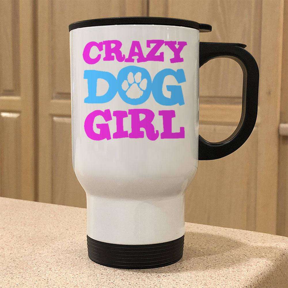 Designs by MyUtopia Shout Out:Crazy Dog Girl 14 oz Stainless Steel Travel Coffee Mug w. Twist Close Lid