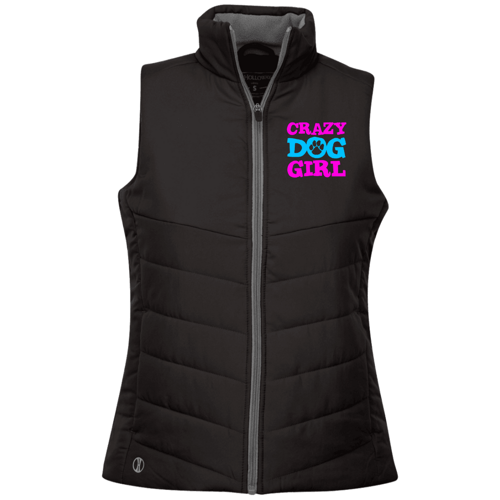 Designs by MyUtopia Shout Out:Crazy Dog Girl Embroidered Holloway Ladies' Quilted Vest,Black / X-Small,Jackets