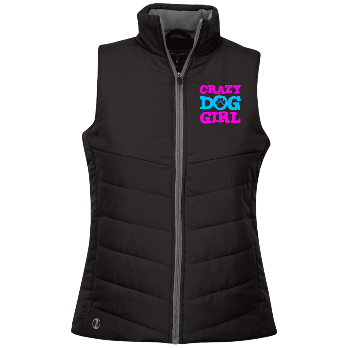 Designs by MyUtopia Shout Out:Crazy Dog Girl Embroidered Holloway Ladies' Quilted Vest,Black / X-Small,Jackets
