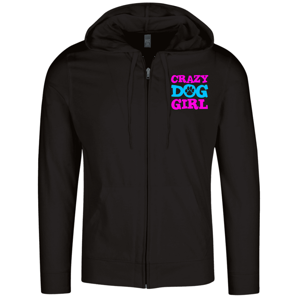 Designs by MyUtopia Shout Out:Crazy Dog Girl Embroidered Lightweight Full Zip Hoodie,Black / X-Small,Sweatshirts