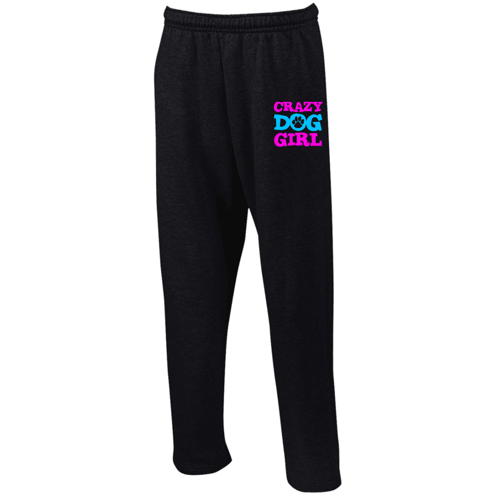 Designs by MyUtopia Shout Out:Crazy Dog Girl Embroidered Open Bottom Sweatpants with Pockets,Black / S,Pants