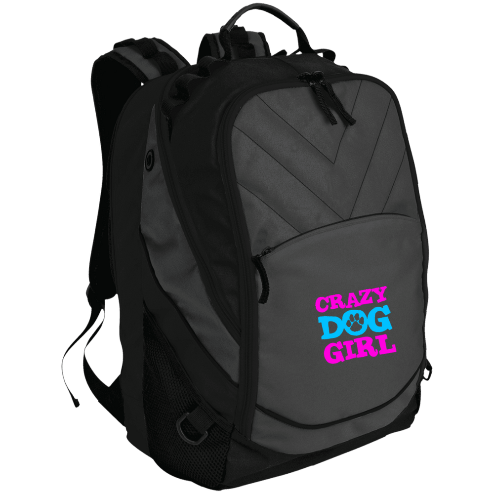 Designs by MyUtopia Shout Out:Crazy Dog Girl Embroidered Port Authority Laptop Computer Backpack,Dark Charcoal/Black / One Size,Backpacks