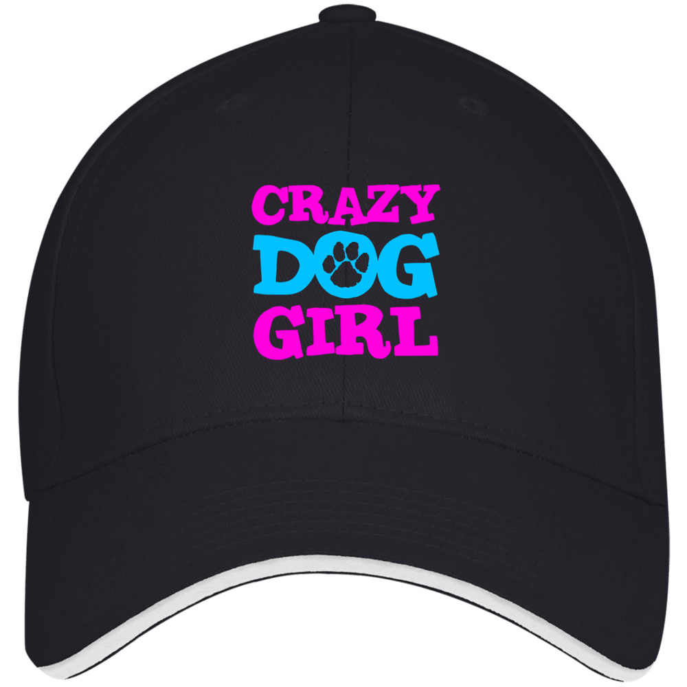 Designs by MyUtopia Shout Out:Crazy Dog Girl Embroidered USA Made Structured Twill Cap With Sandwich Visor,Navy/White / One Size,Hats