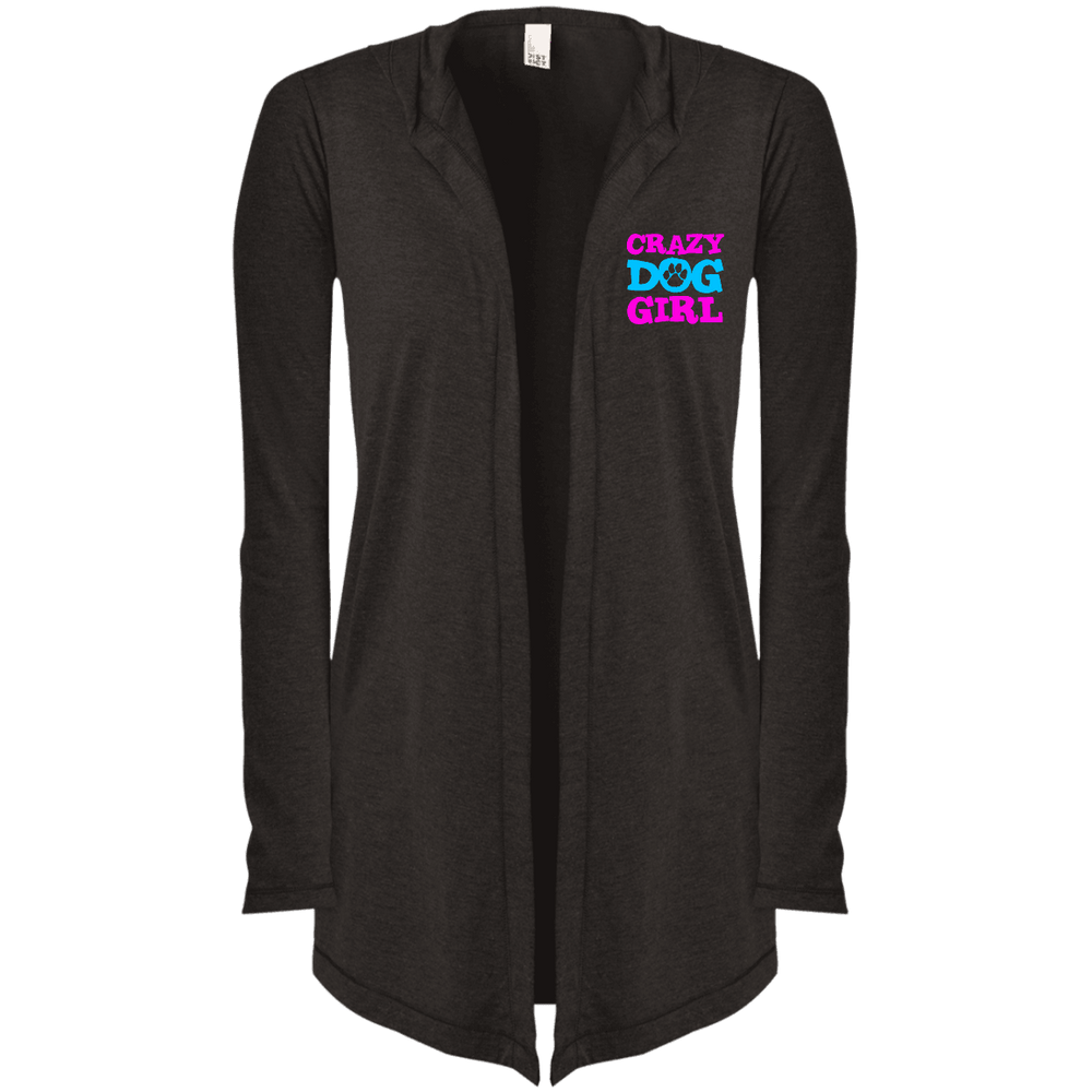 Designs by MyUtopia Shout Out:Crazy Dog Girl Embroidered Women's Hooded Cardigan,Black Frost / X-Small,Sweatshirts