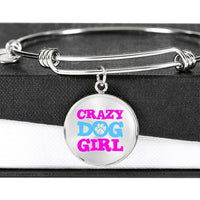 Load image into Gallery viewer, Designs by MyUtopia Shout Out:Crazy Dog Girl Engravable Keepsake Round Bangle Wire Bracelet,Silver / No,Wire Bracelet
