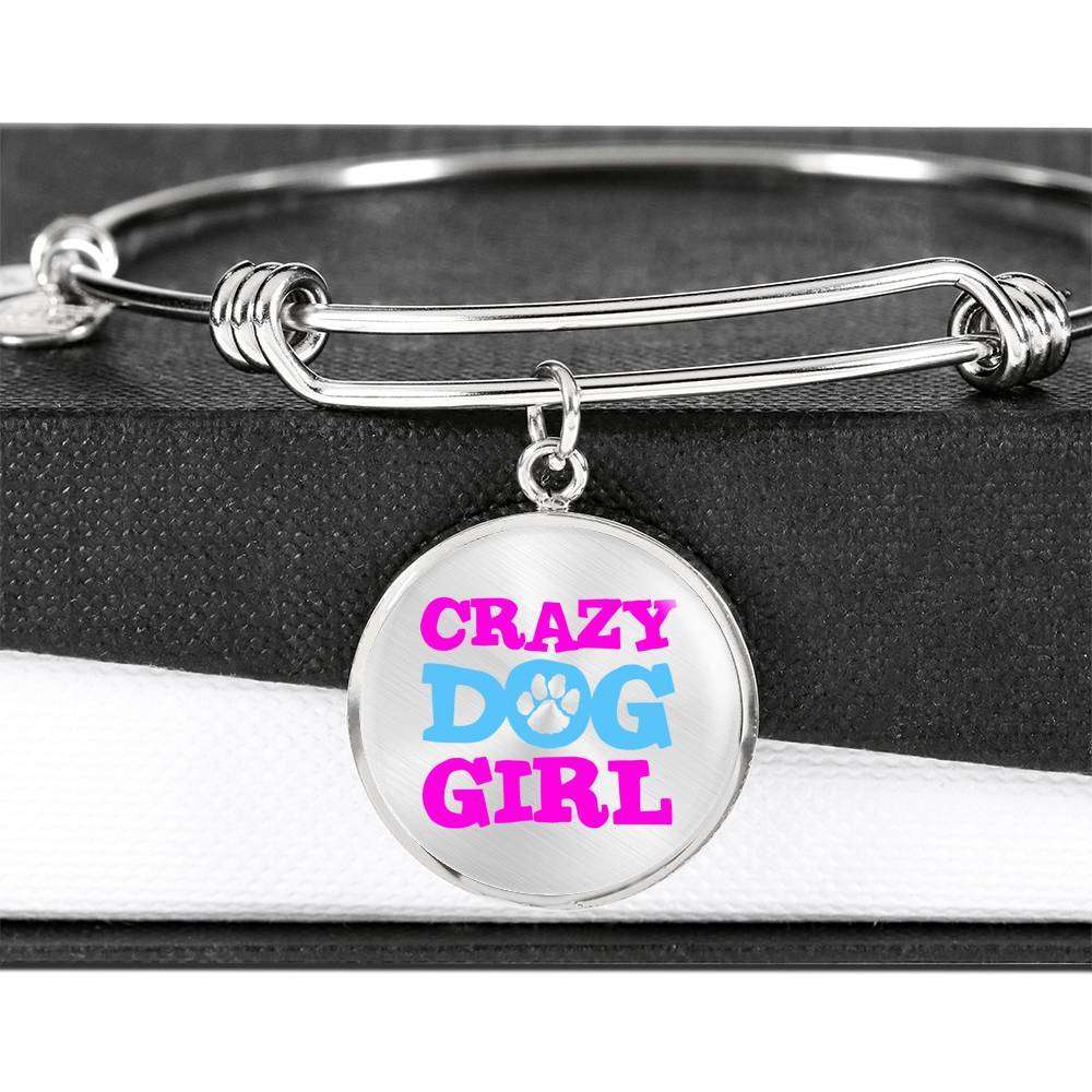 Designs by MyUtopia Shout Out:Crazy Dog Girl Engravable Keepsake Round Bangle Wire Bracelet,Silver / No,Wire Bracelet