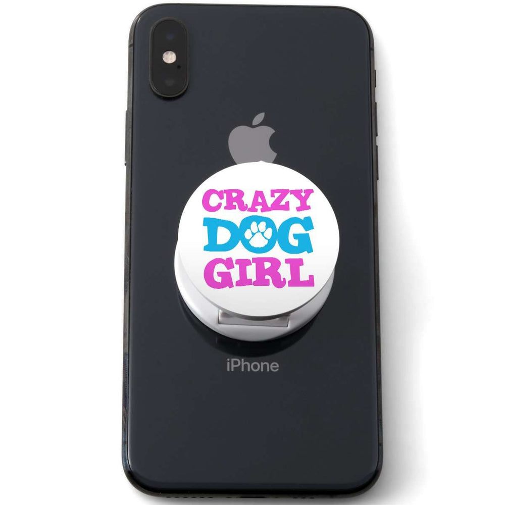 Designs by MyUtopia Shout Out:Crazy Dog Girl Hinged Phone Grip and Stand for Smartphones and Tablets