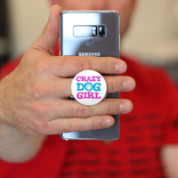 Load image into Gallery viewer, Designs by MyUtopia Shout Out:Crazy Dog Girl Hinged Phone Grip and Stand for Smartphones and Tablets
