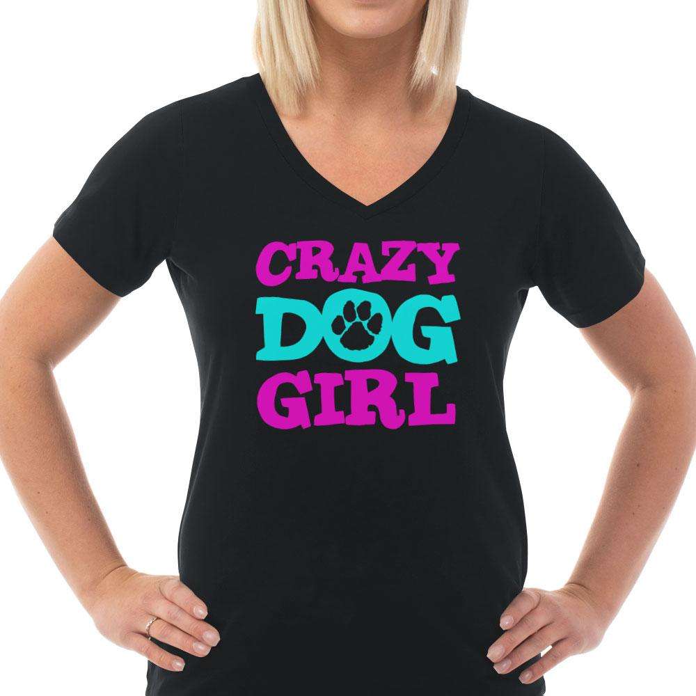 Designs by MyUtopia Shout Out:Crazy Dog Girl Ladies' V-Neck T-Shirt