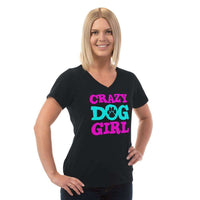 Load image into Gallery viewer, Designs by MyUtopia Shout Out:Crazy Dog Girl Ladies&#39; V-Neck T-Shirt
