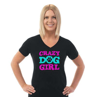 Load image into Gallery viewer, Designs by MyUtopia Shout Out:Crazy Dog Girl Ladies&#39; V-Neck T-Shirt
