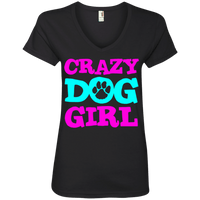 Load image into Gallery viewer, Designs by MyUtopia Shout Out:Crazy Dog Girl Ladies&#39; V-Neck T-Shirt,S / Black,Ladies T-Shirts
