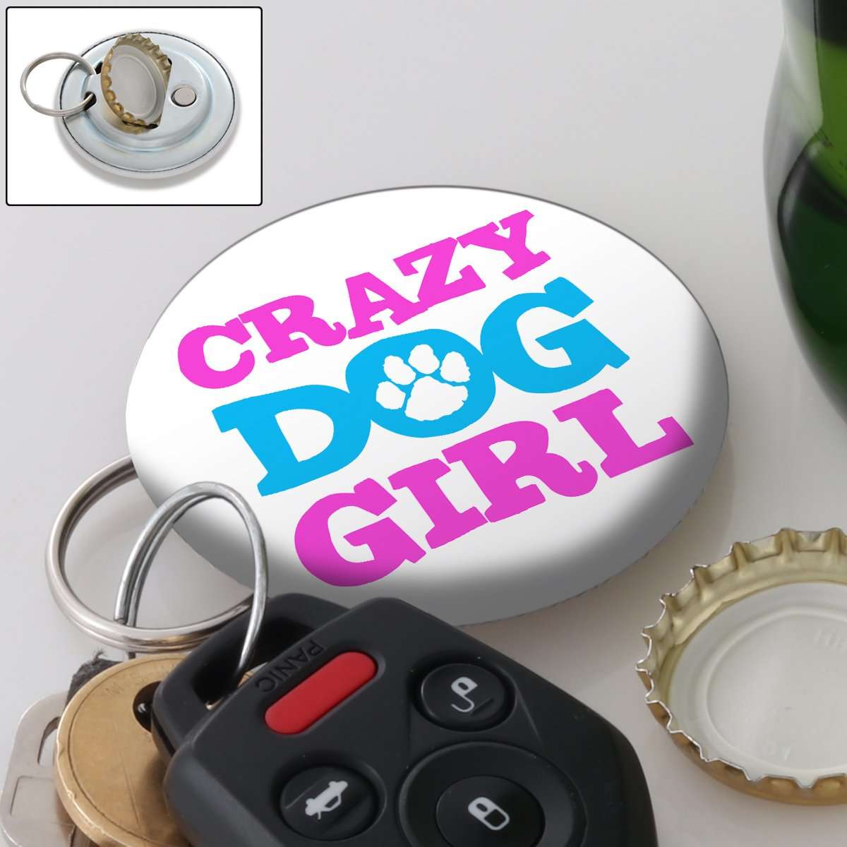 Designs by MyUtopia Shout Out:Crazy Dog Girl Magnetic Key chain and bottle opener