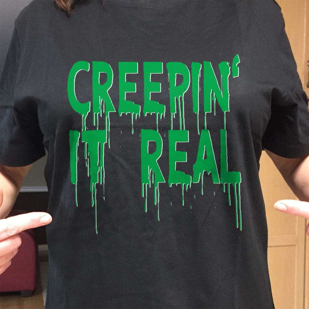 Designs by MyUtopia Shout Out:Creepin' It Real Adult Unisex Cotton Short Sleeve T-Shirt