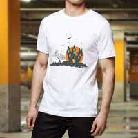 Load image into Gallery viewer, Designs by MyUtopia Shout Out:Creepy Castle Adult Unisex Cotton Short Sleeve White T-Shirt
