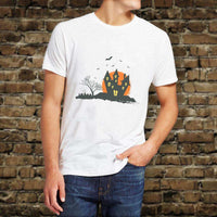 Load image into Gallery viewer, Designs by MyUtopia Shout Out:Creepy Castle Adult Unisex Cotton Short Sleeve White T-Shirt
