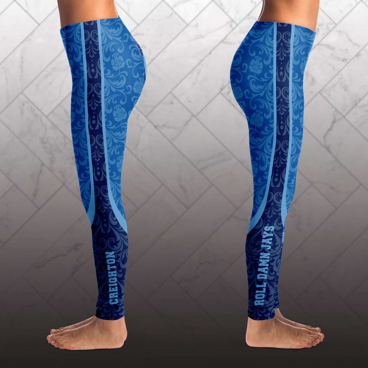 Designs by MyUtopia Shout Out:Creighton Roll Damn Jays Basketball Fan Fashion Leggings,XS / Blue,Leggings - AOP
