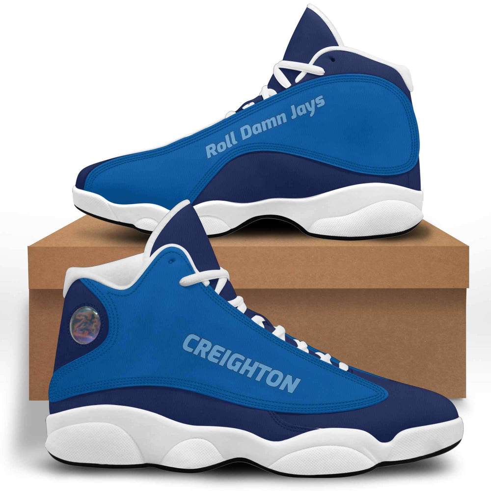Designs by MyUtopia Shout Out:Creighton Roll Damn Jays Basketball Fan Microfiber Leather Hightop Sneakers,Women / 5,Leather Hightop Sneakers