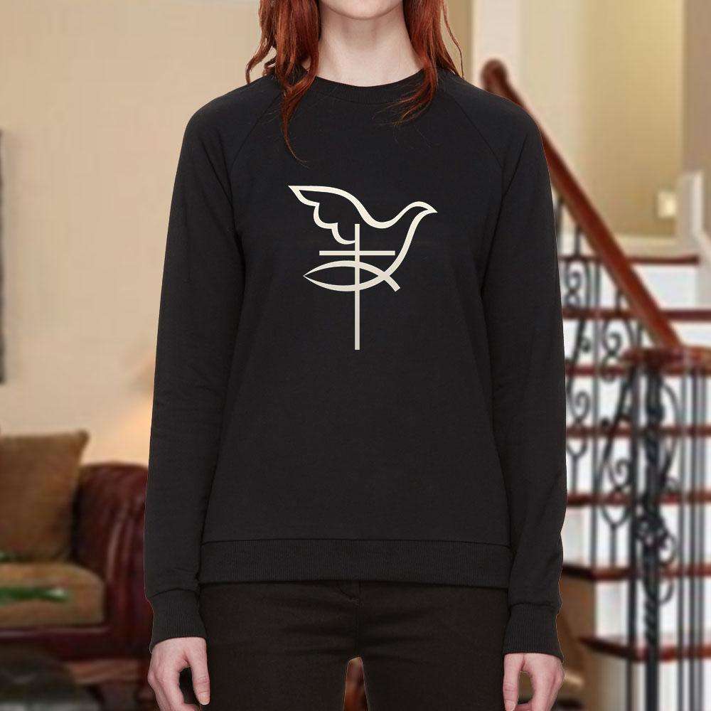 Designs by MyUtopia Shout Out:Cross Dove Fish Adult Crewneck Sweat Shirt