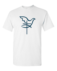 Load image into Gallery viewer, Designs by MyUtopia Shout Out:Cross Dove Fish Adult Unisex T-Shirt,White / S,Adult Unisex T-Shirt

