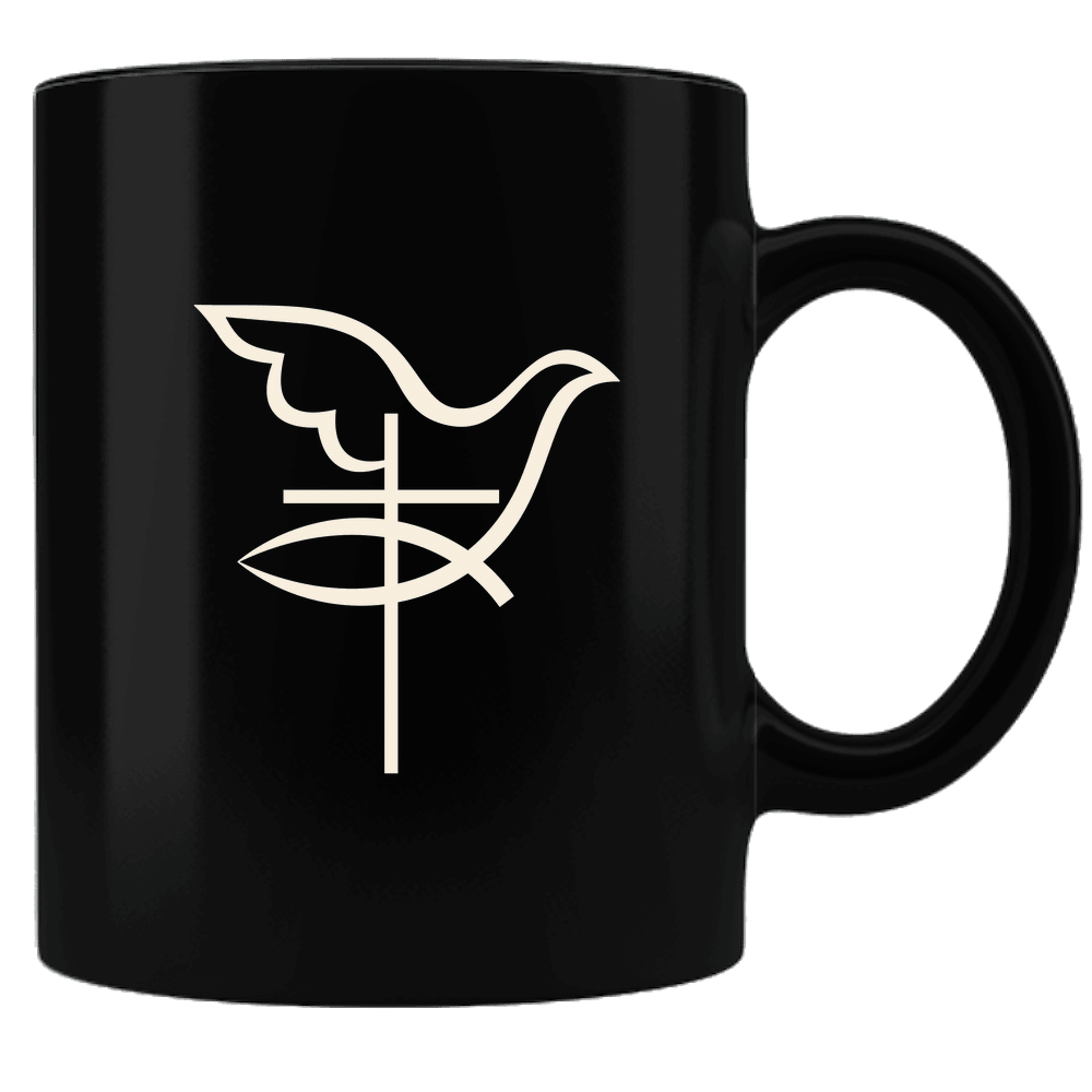 Designs by MyUtopia Shout Out:Cross Dove Fish Ceramic Black Coffee Mug,Black,Ceramic Coffee Mug