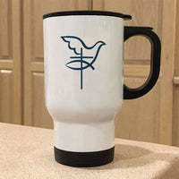 Load image into Gallery viewer, Designs by MyUtopia Shout Out:Cross Dove Fish Christian Faith 14 oz Stainless Steel Travel Coffee Mug w. Twist Close Lid
