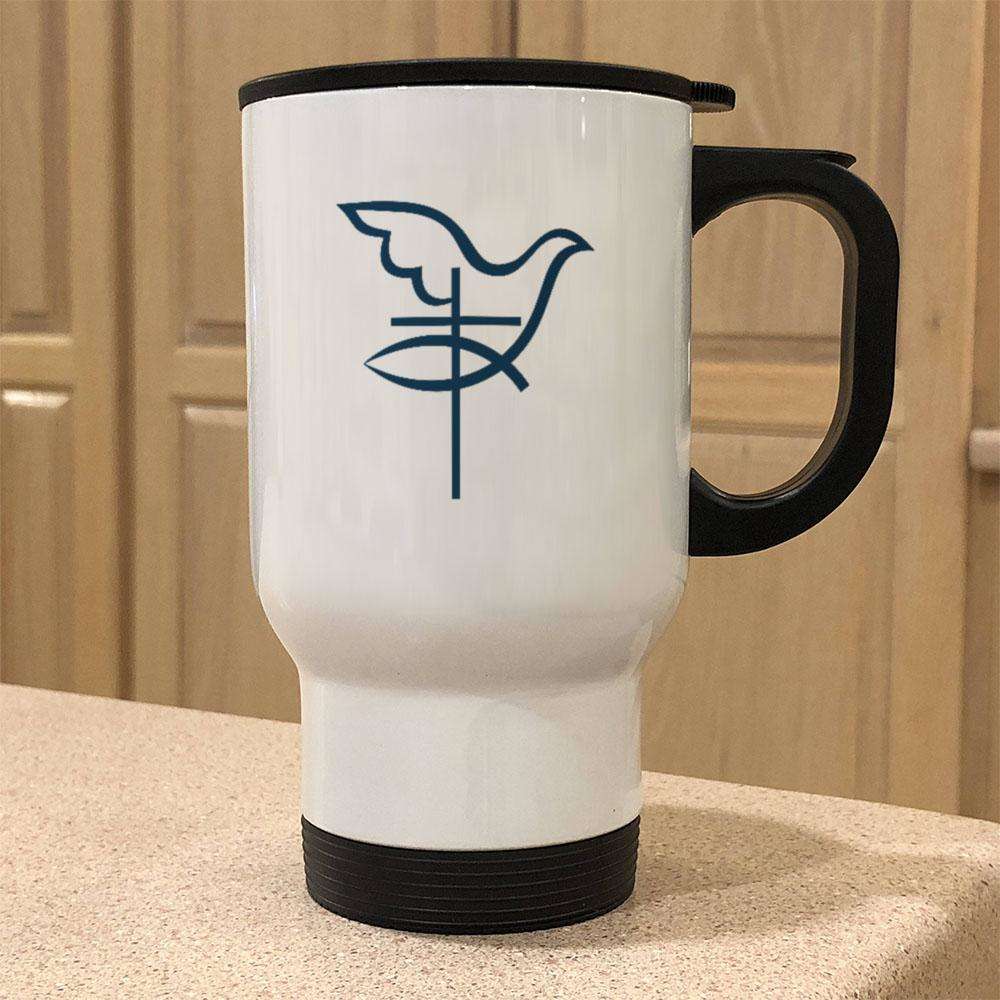 Designs by MyUtopia Shout Out:Cross Dove Fish Christian Faith 14 oz Stainless Steel Travel Coffee Mug w. Twist Close Lid