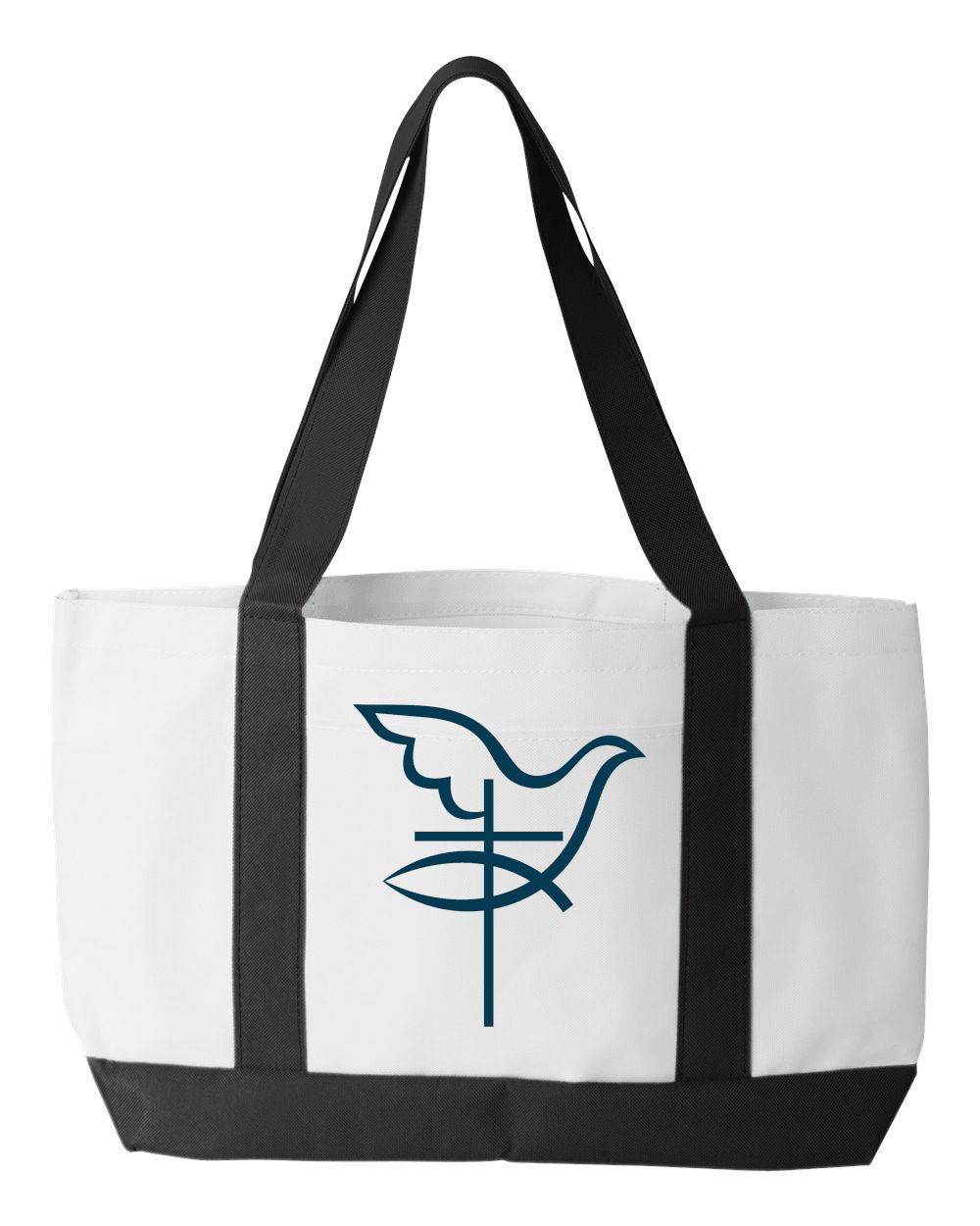 Designs by MyUtopia Shout Out:Cross Dove Fish Christian Faith Canvas Totebag Gym / Beach / Pool Gear Bag,White,Gym Totebag