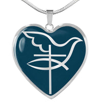 Load image into Gallery viewer, Designs by MyUtopia Shout Out:Cross Dove Fish Christian Faith Personalized Engravable Keepsake Heart Necklace

