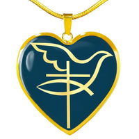 Load image into Gallery viewer, Designs by MyUtopia Shout Out:Cross Dove Fish Christian Faith Personalized Engravable Keepsake Heart Necklace,18k Gold finish on Stainless Steel / No,Necklace
