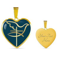 Load image into Gallery viewer, Designs by MyUtopia Shout Out:Cross Dove Fish Christian Faith Personalized Engravable Keepsake Heart Necklace,18k Gold finish on Stainless Steel / Yes,Necklace
