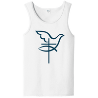 Load image into Gallery viewer, Designs by MyUtopia Shout Out:Cross Dove Fish Christian Faith Unisex Tank Top,White / S,Tank Tops
