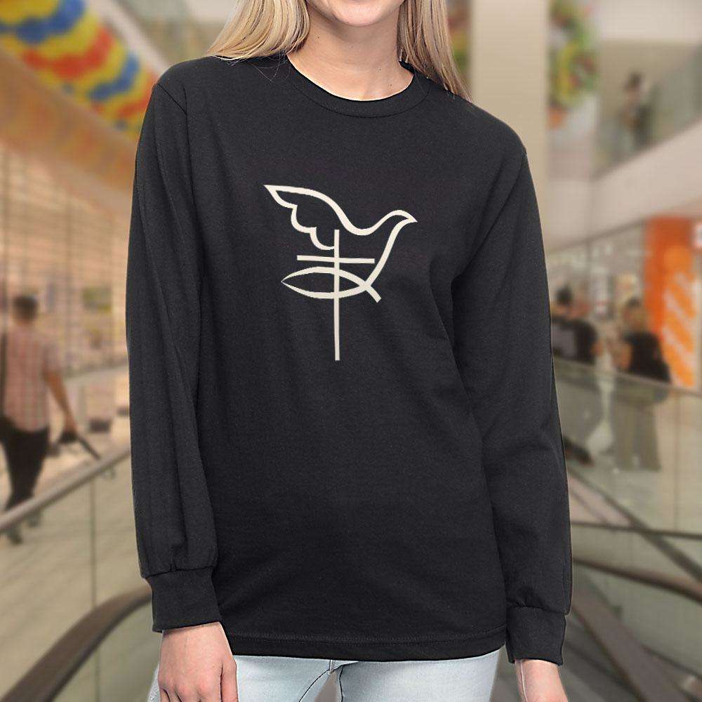 Designs by MyUtopia Shout Out:Cross Dove Fish Christian Symbols Long Sleeve T-Shirt