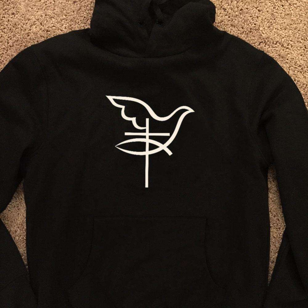 Designs by MyUtopia Shout Out:Cross Dove Fish Christian Symbols Pullover Hoodie