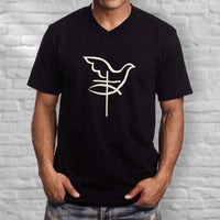 Load image into Gallery viewer, Designs by MyUtopia Shout Out:Cross Dove Fish Christian Unisex V-Neck Tee
