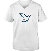 Load image into Gallery viewer, Designs by MyUtopia Shout Out:Cross Dove Fish Christian Unisex V-Neck Tee,White / S,Adult Unisex Vneck Tee
